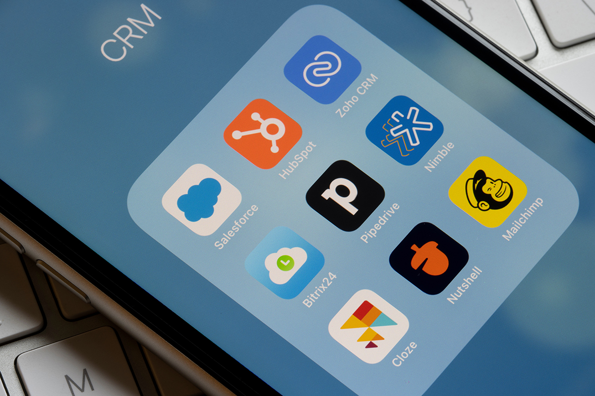 Portland, OR, USA Mar 28, 2021: Assorted CRM mobile apps are s